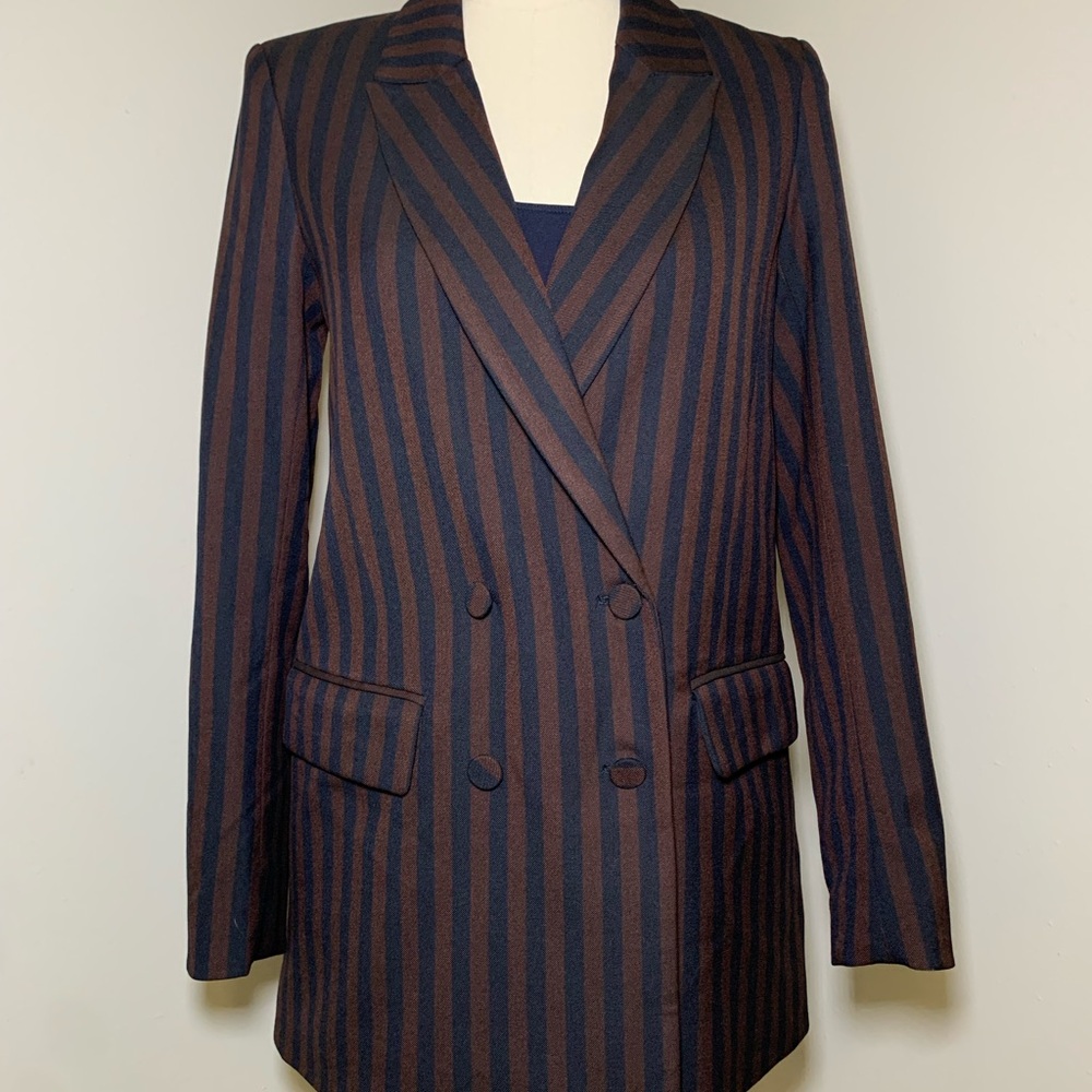 Stunning New Navy and Burgundy/Brown Stripped Double Breasted H&M Blazer